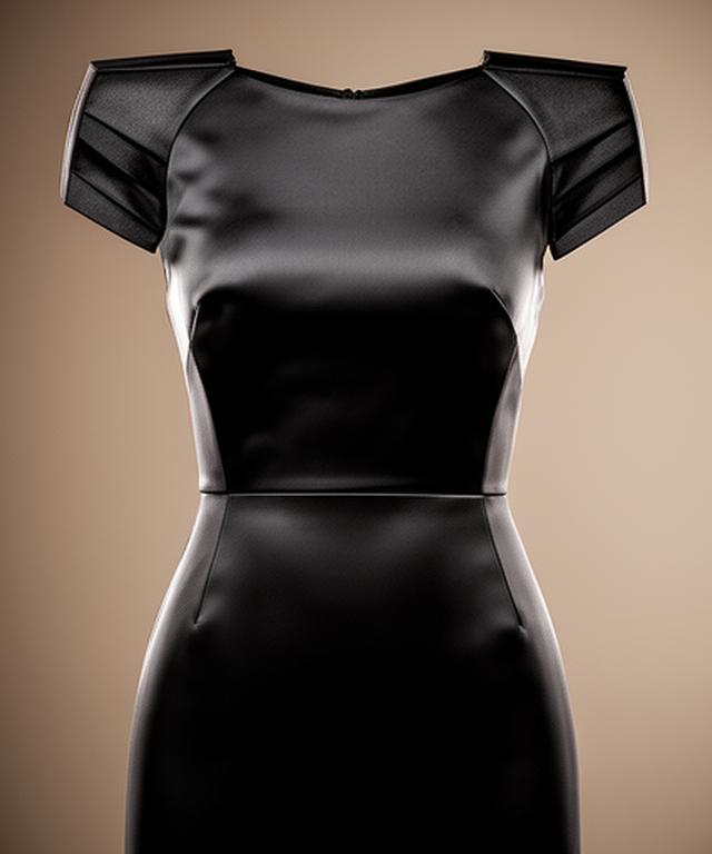 Black sculpted evening gown with structured shoulders and a smooth satin finish